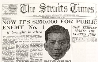 A quarter million dollars of bounty on Chin "Butcher of Malaya" Peng, The Straits Times 1 May 1952