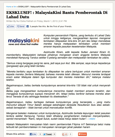 Malaysiakini story, criticised