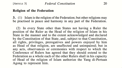 Article 3.1 & 3.2 of the Federal Constitution